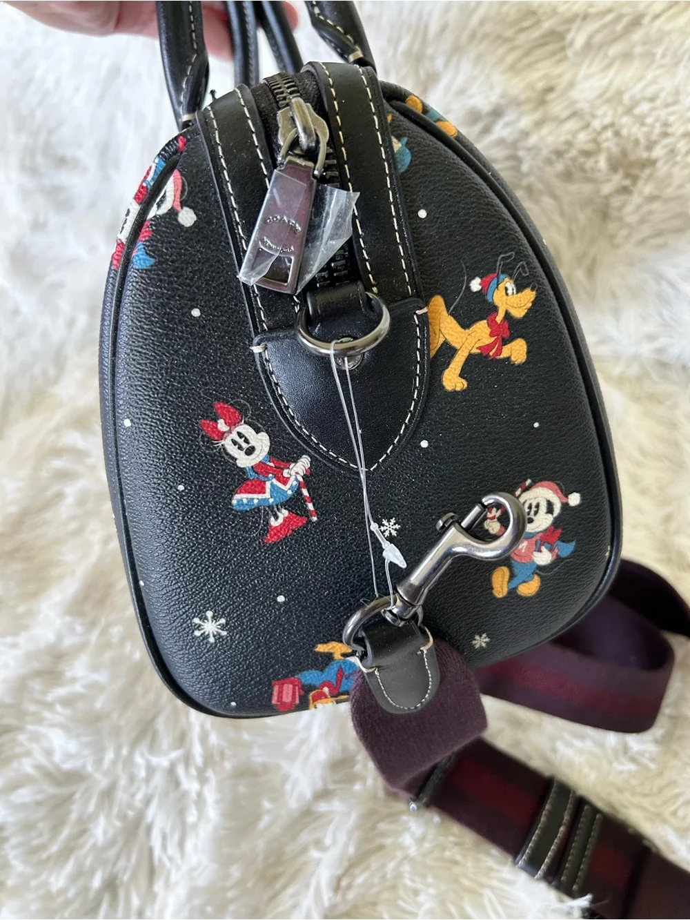 Coach Black Rowan Satchel with Disney Character Print